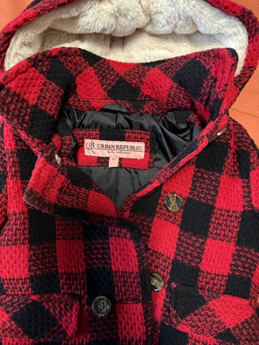 Urban Republic Red and Black Buffalo Plaid Hooded Jacket